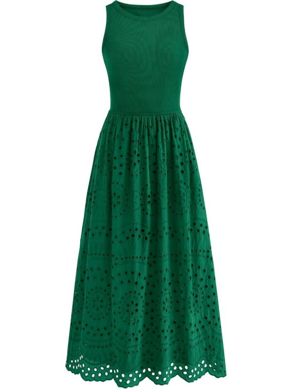 Chic Sleeveless Lace Eyelet Cotton Maxi Dress for Women - Perfect Summer Style